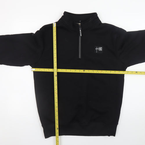 Nice Men's Black S 1/4 Zip High Neck Fleece Sweatshirt