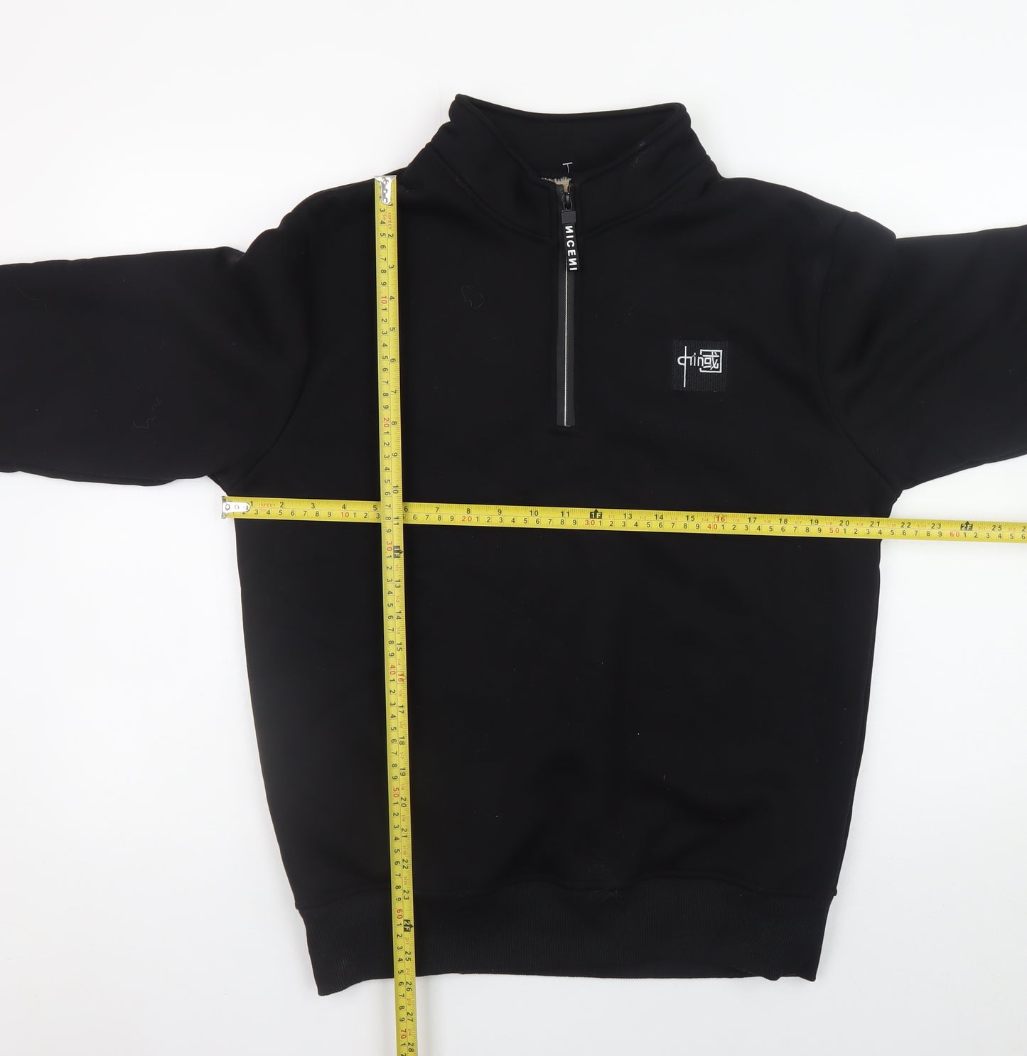 Nice Men's Black S 1/4 Zip High Neck Fleece Sweatshirt