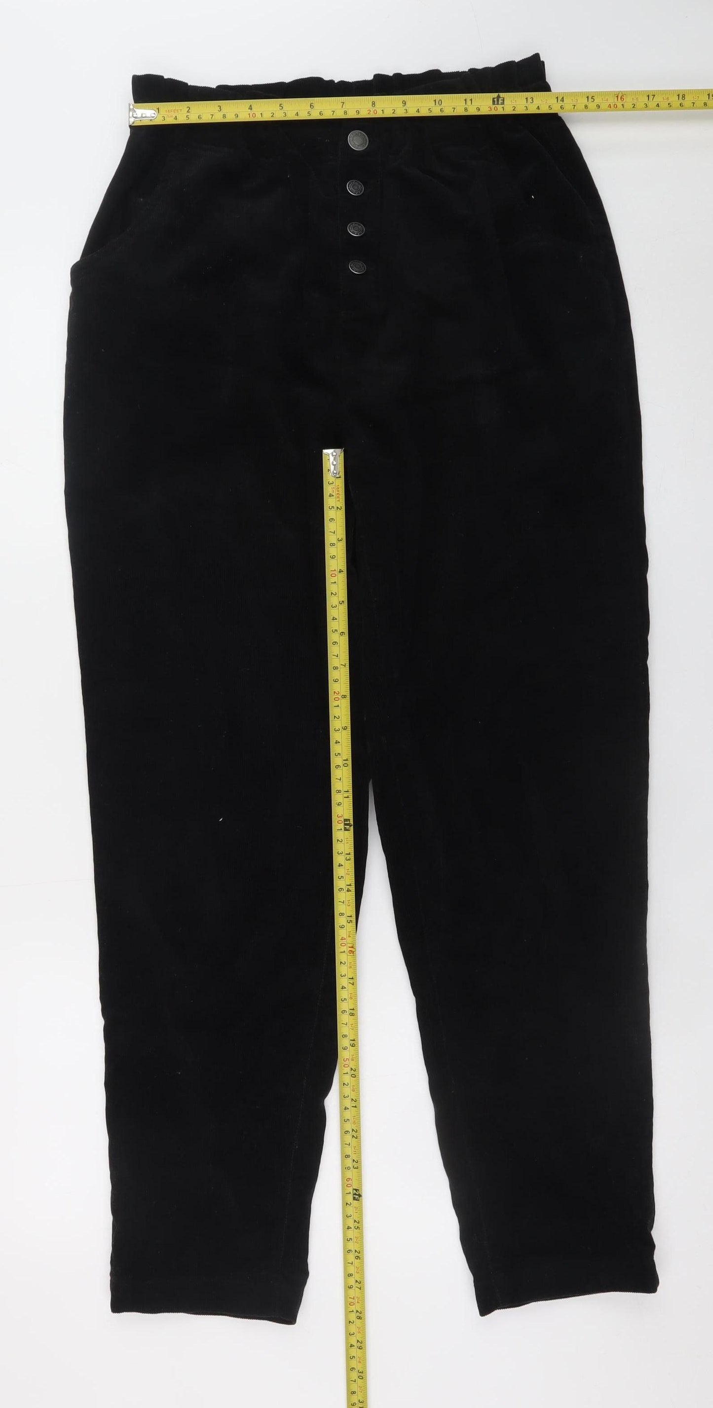 Blendshe Women's Black Corduroy High Waist Tapered Trousers L