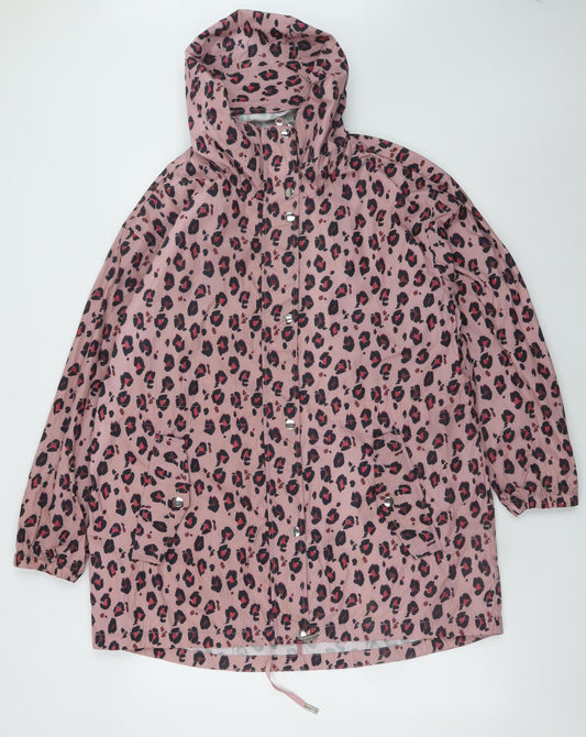 Next Women’s Pink Leopard Print Rain Coat Size 12 Hooded Waterproof