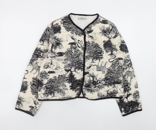 Tendenze Women Ivory Animal Print Quilted Jacket M