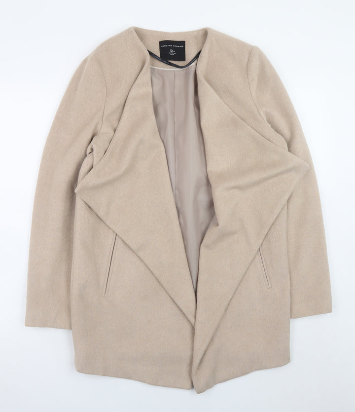 Dorothy Perkins Women Beige Size 12 Mid-Length Lined Open Coat