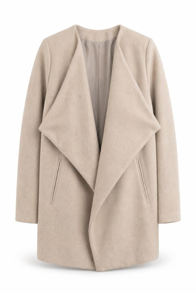 Front view of Dorothy Perkins Women Beige, size 12, Mid-Length Lined Open Coat