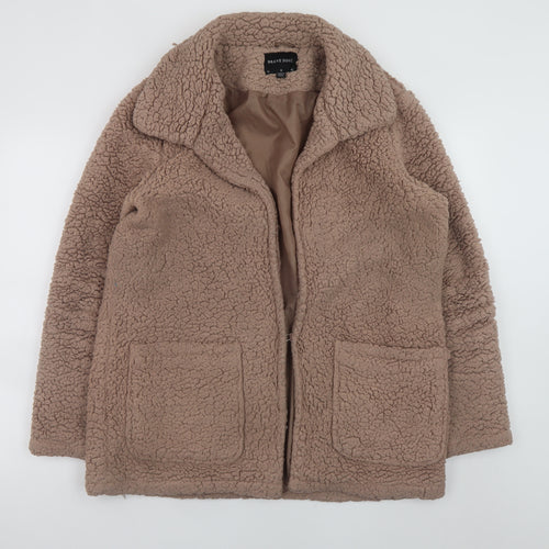 Brave Soul Women's Beige Teddy Fleece Mid-Length Zip Coat Size 12