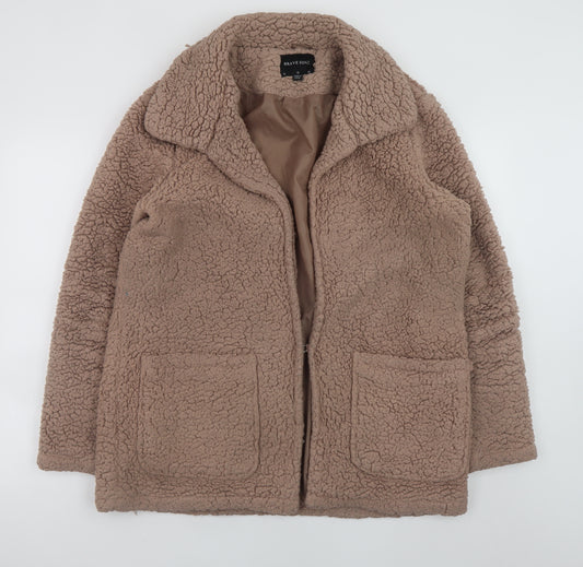 Brave Soul Women's Beige Teddy Fleece Mid-Length Zip Coat Size 12