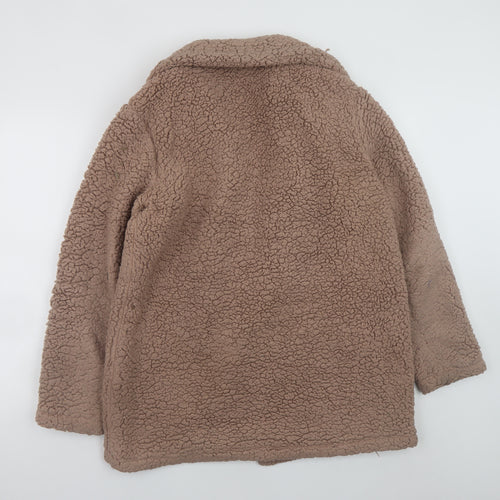 Brave Soul Women's Beige Teddy Fleece Mid-Length Zip Coat Size 12