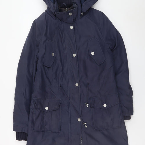 Marks and Spencer Per Una Women's Blue Hooded Parka Coat Size S