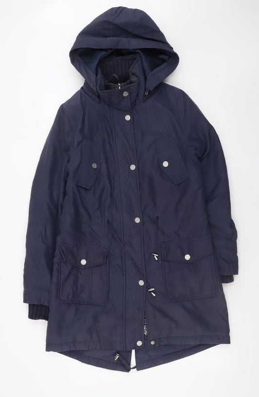 Marks and Spencer Per Una Women's Blue Hooded Parka Coat Size S