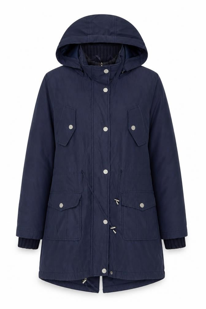 Front view of Marks & Spencer Per Una Women's Blue Hooded Parka Coat, size S