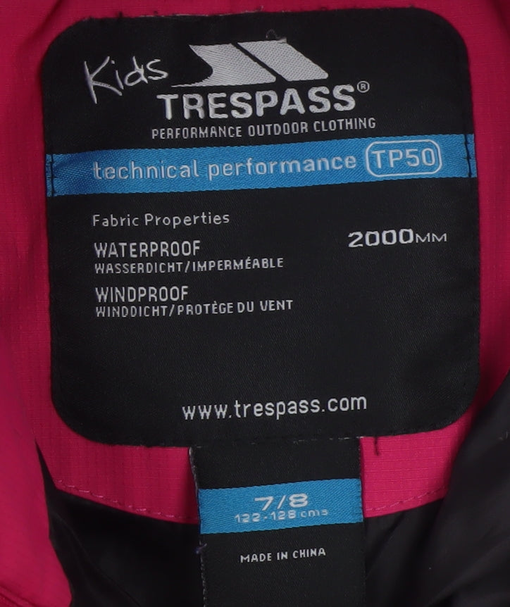 Trespass Girls Pink Hooded Puffer Coat 7-8 Years Waterproof Winter Jacket