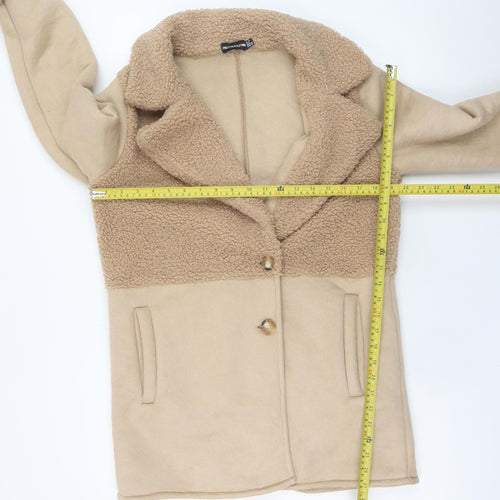 PrettyLittleThing Womens Beige Teddy Coat Size 10 Mid-Length Fleece