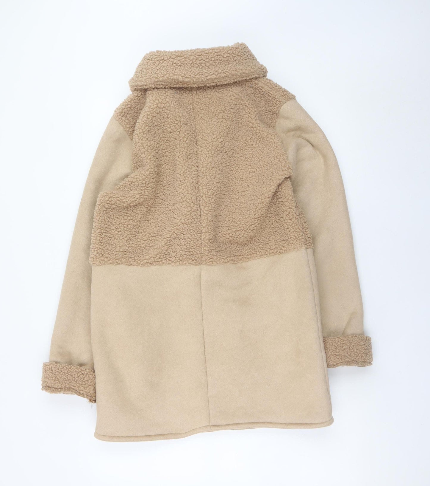 PrettyLittleThing Womens Beige Teddy Coat Size 10 Mid-Length Fleece