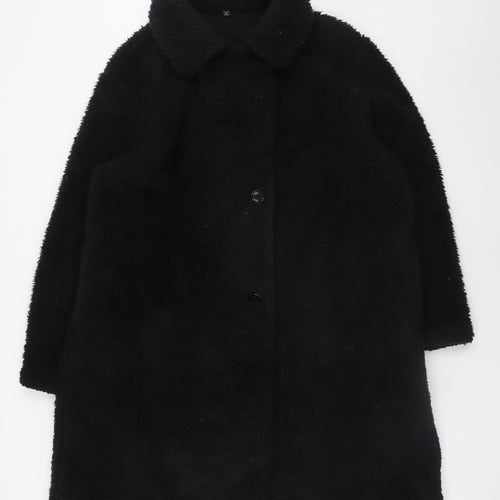 Uniqlo Women's Black XXL Faux Fur Coat Long Lined Winter Warm Outerwear