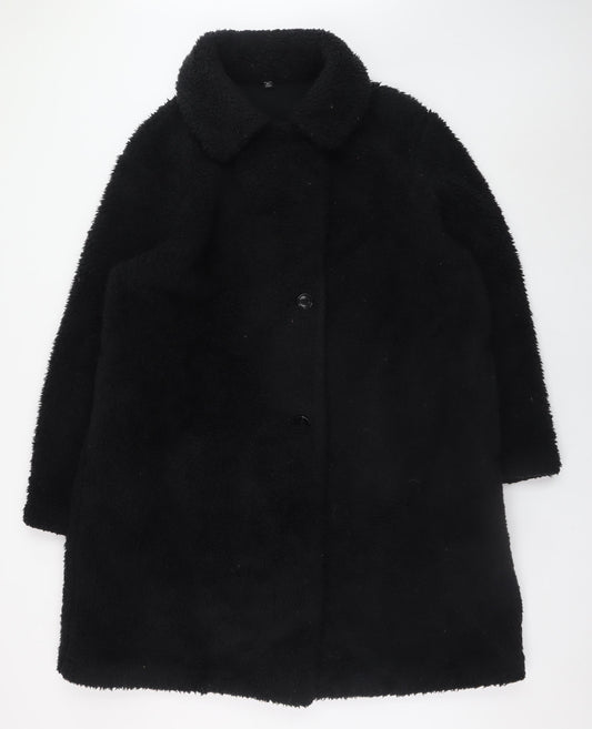 Uniqlo Women's Black XXL Faux Fur Coat Long Lined Winter Warm Outerwear