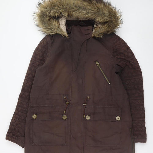 Mantaray Women Brown Faux Fur Hooded Parka Coat Size 12