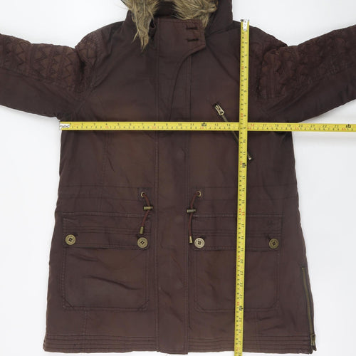 Mantaray Women Brown Faux Fur Hooded Parka Coat Size 12