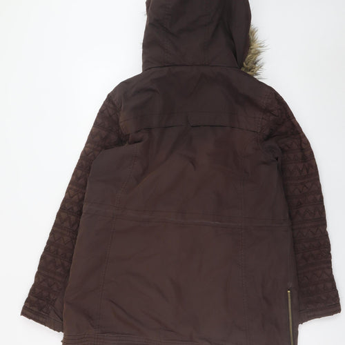 Mantaray Women Brown Faux Fur Hooded Parka Coat Size 12