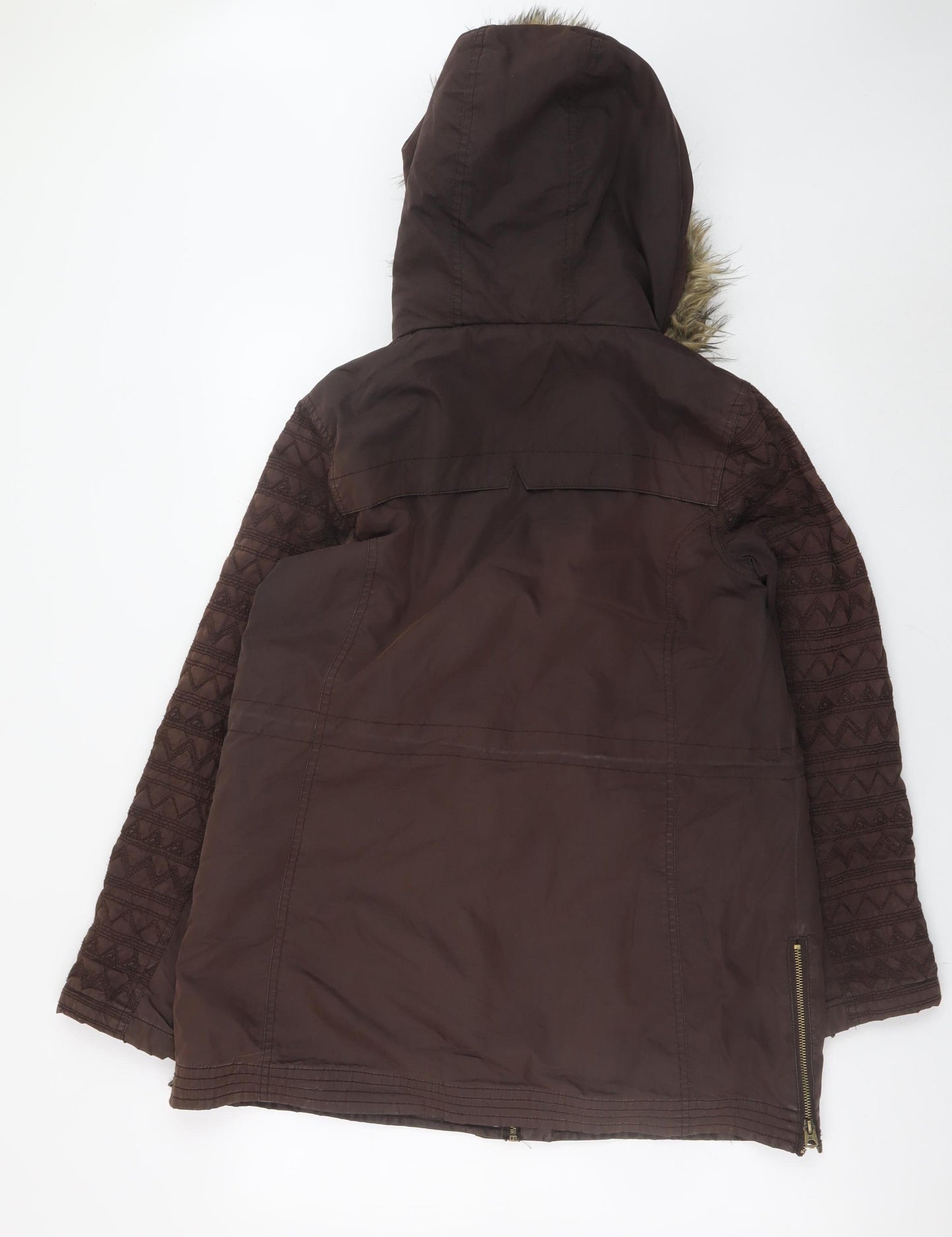 Mantaray Women Brown Faux Fur Hooded Parka Coat Size 12