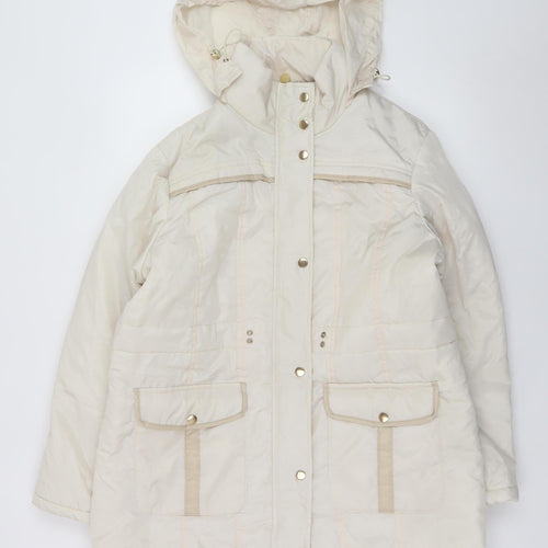 Gabriella Vicenza Women’s Ivory Puffer Coat Size 14 Hooded Winter Long Jacket