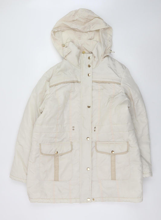 Gabriella Vicenza Women’s Ivory Puffer Coat Size 14 Hooded Winter Long Jacket