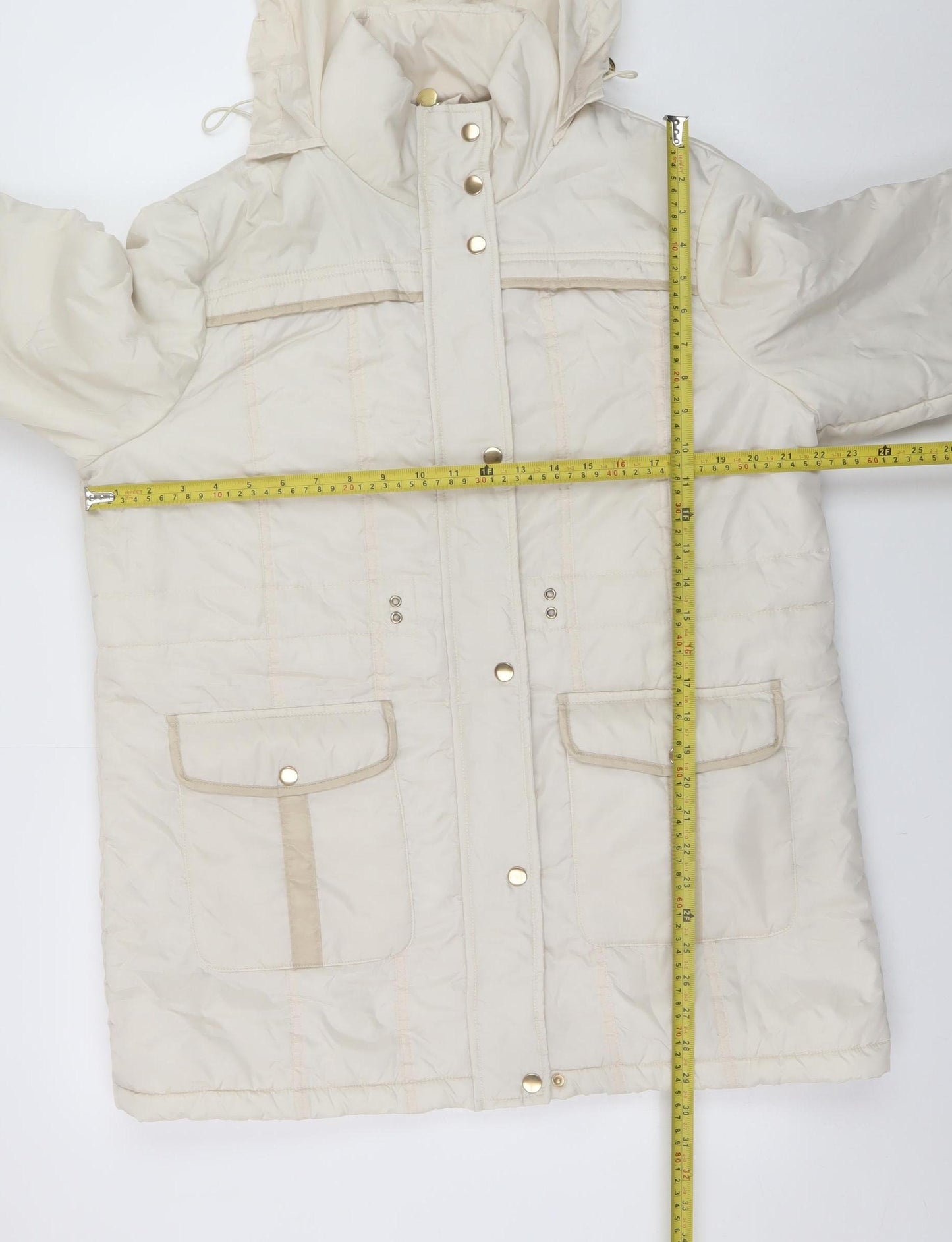 Gabriella Vicenza Women’s Ivory Puffer Coat Size 14 Hooded Winter Long Jacket