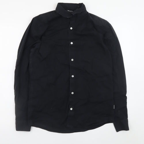 ONLY & SONS Men's Black Regular Fit Long Sleeve Band Collar Button-Up Shirt M