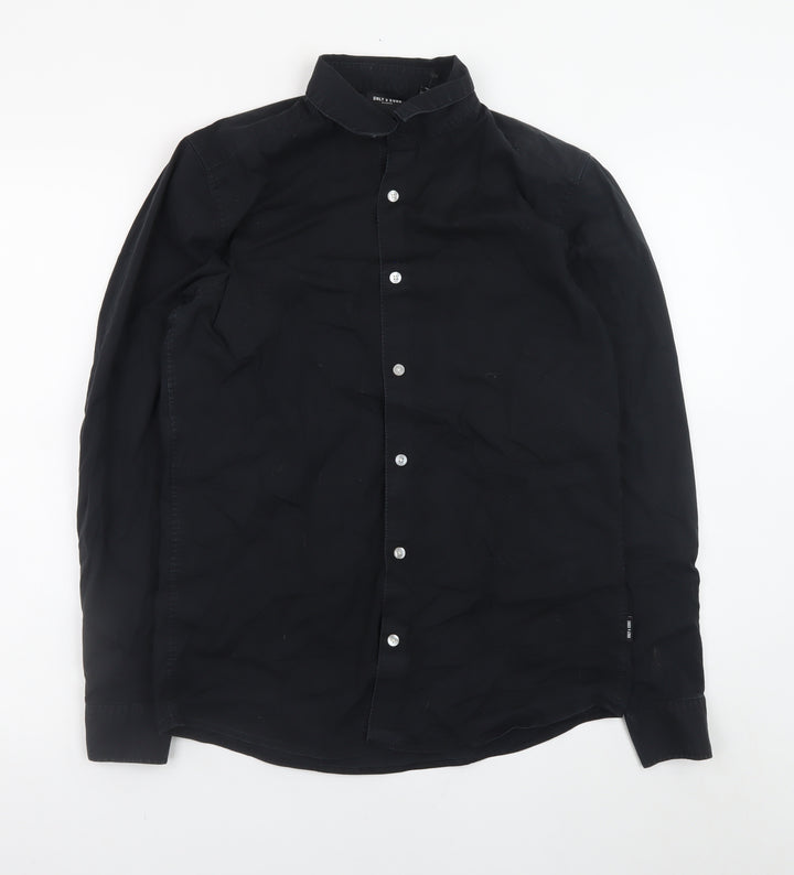 ONLY & SONS Men's Black Regular Fit Long Sleeve Band Collar Button-Up Shirt M