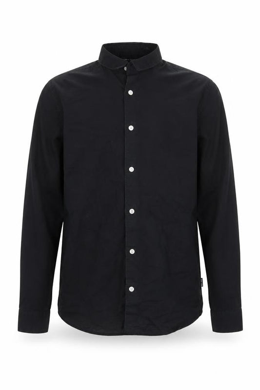 Front view of Only & Sons Men's Black Regular Fit Long Sleeve Band Collar Button-Up Shirt M