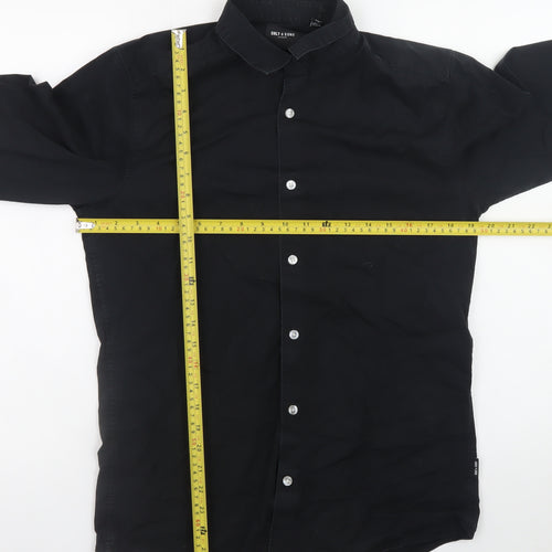 ONLY & SONS Men's Black Regular Fit Long Sleeve Band Collar Button-Up Shirt M