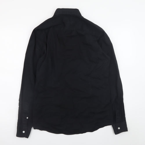 ONLY & SONS Men's Black Regular Fit Long Sleeve Band Collar Button-Up Shirt M