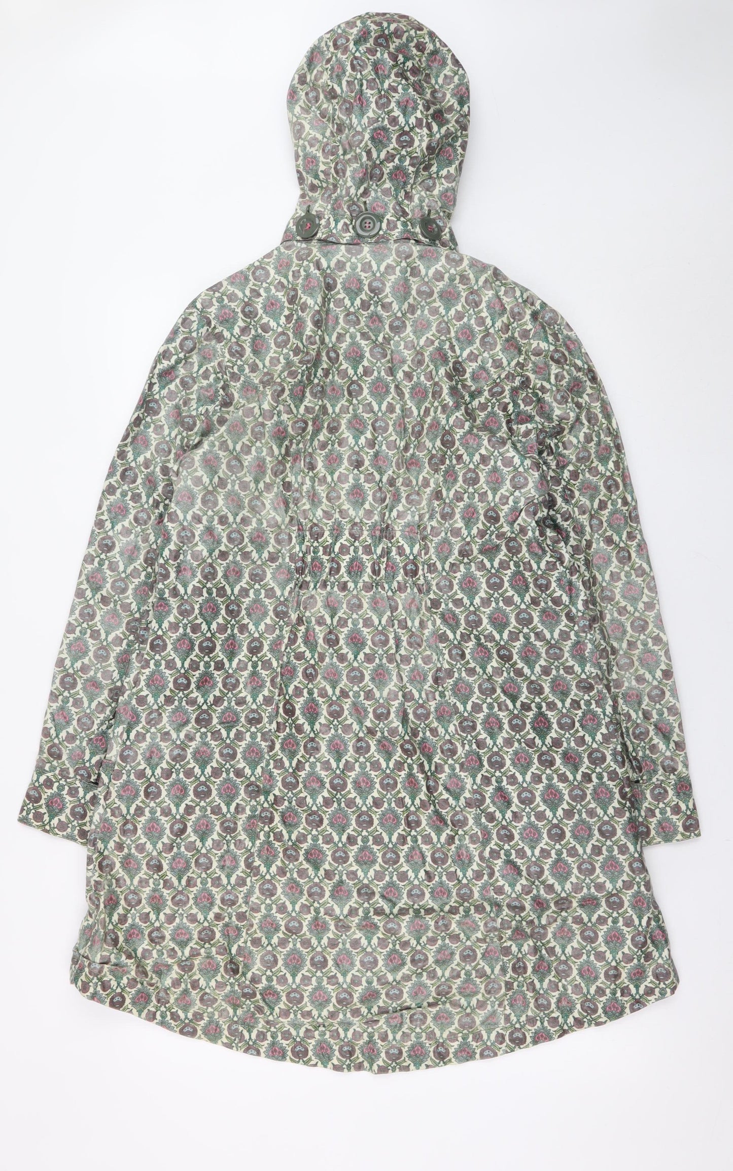 Avoca Womens Green Floral Hooded Rain Coat Size 10 Button Waterproof Jacket