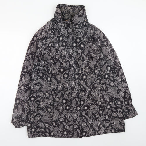 TIGI Womens Black Floral Waterproof Rain Jacket Size 14