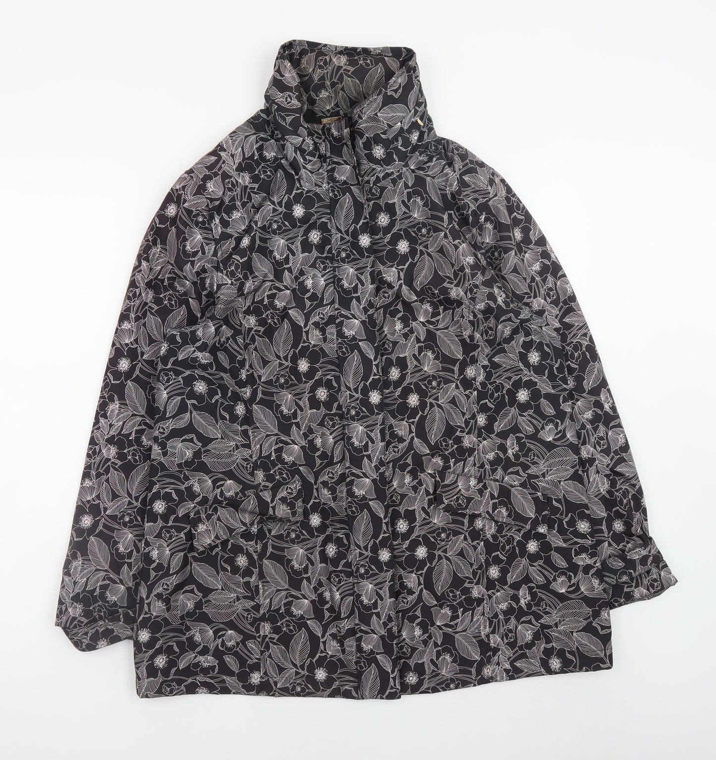 TIGI Womens Black Floral Waterproof Rain Jacket Size 14