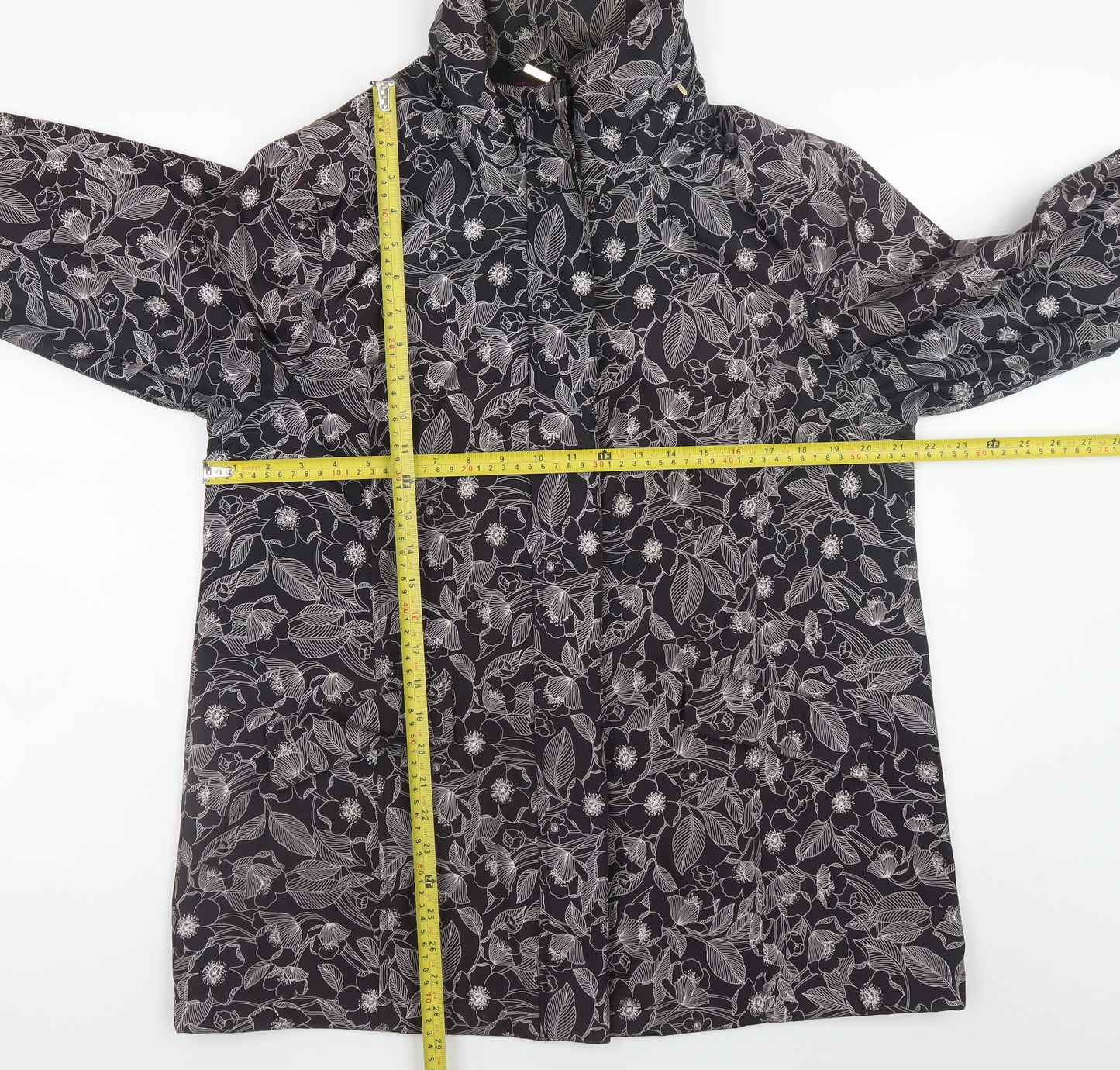 TIGI Womens Black Floral Waterproof Rain Jacket Size 14