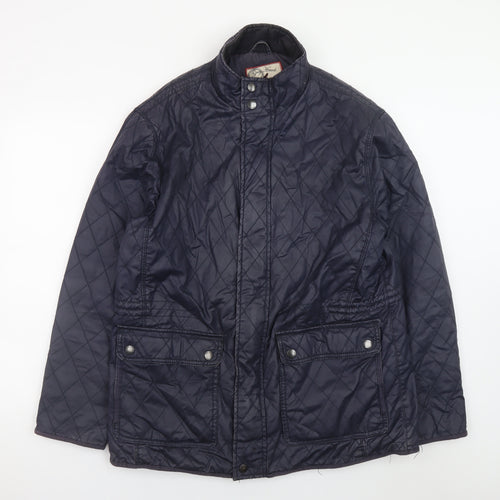 Grey Hawk Men's Blue Quilted Cotton Jacket L Regular Fit Mid-Length