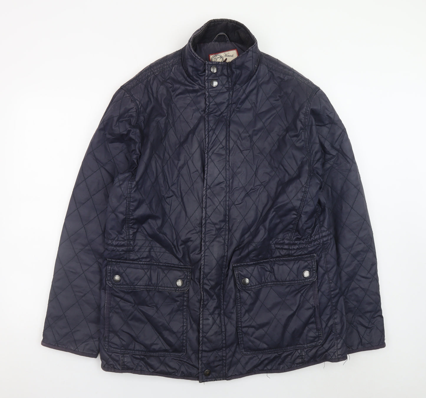 Grey Hawk Men's Blue Quilted Cotton Jacket L Regular Fit Mid-Length