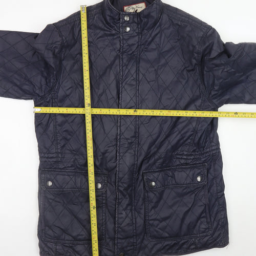 Grey Hawk Men's Blue Quilted Cotton Jacket L Regular Fit Mid-Length