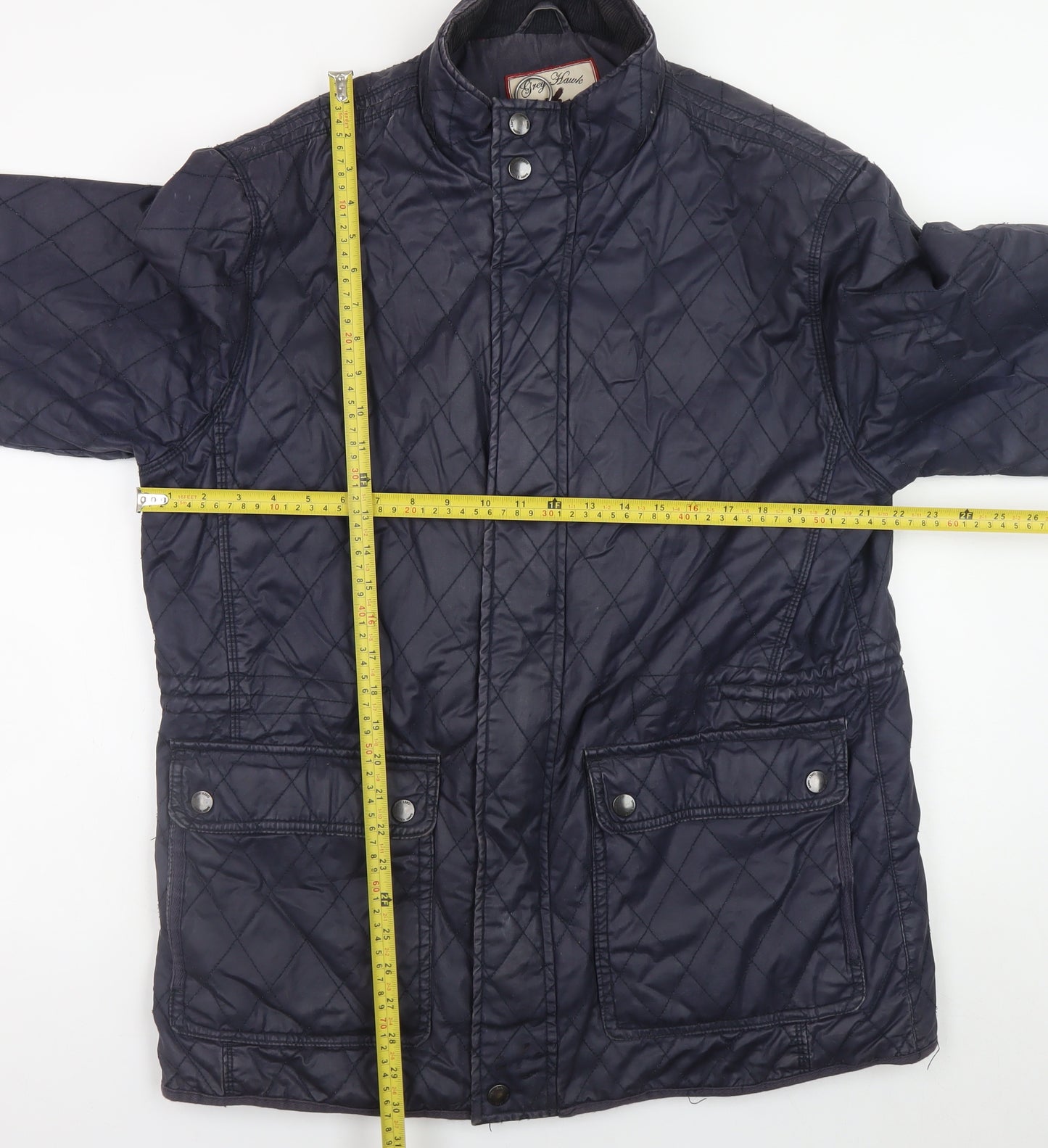 Grey Hawk Men's Blue Quilted Cotton Jacket L Regular Fit Mid-Length