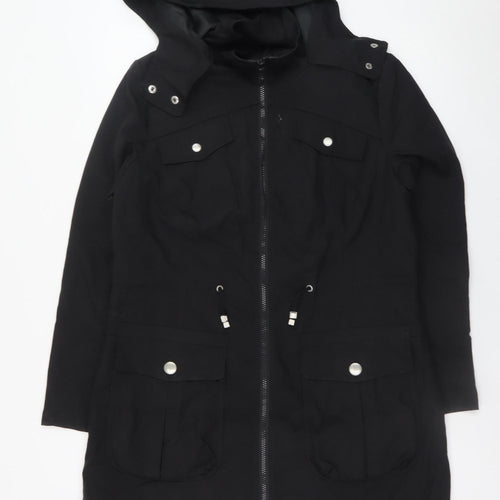 Marks and Spencer Women's Black Parka Coat Size 12 Hooded Long