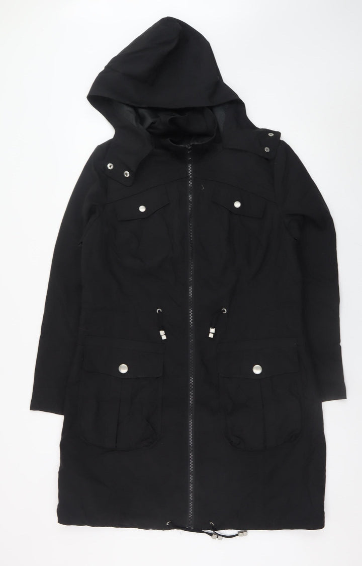 Marks and Spencer Women's Black Parka Coat Size 12 Hooded Long