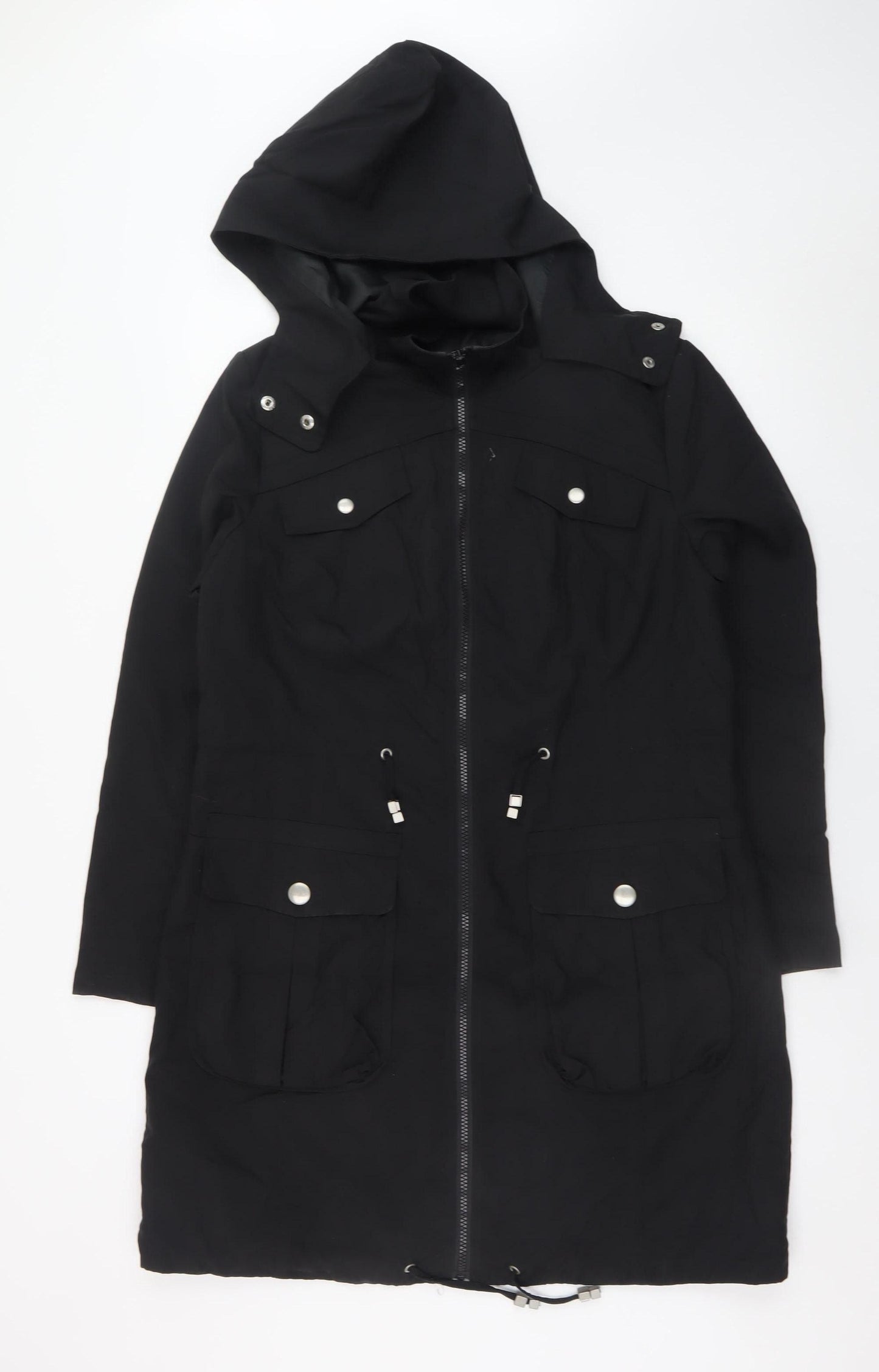 Marks and Spencer Women's Black Parka Coat Size 12 Hooded Long
