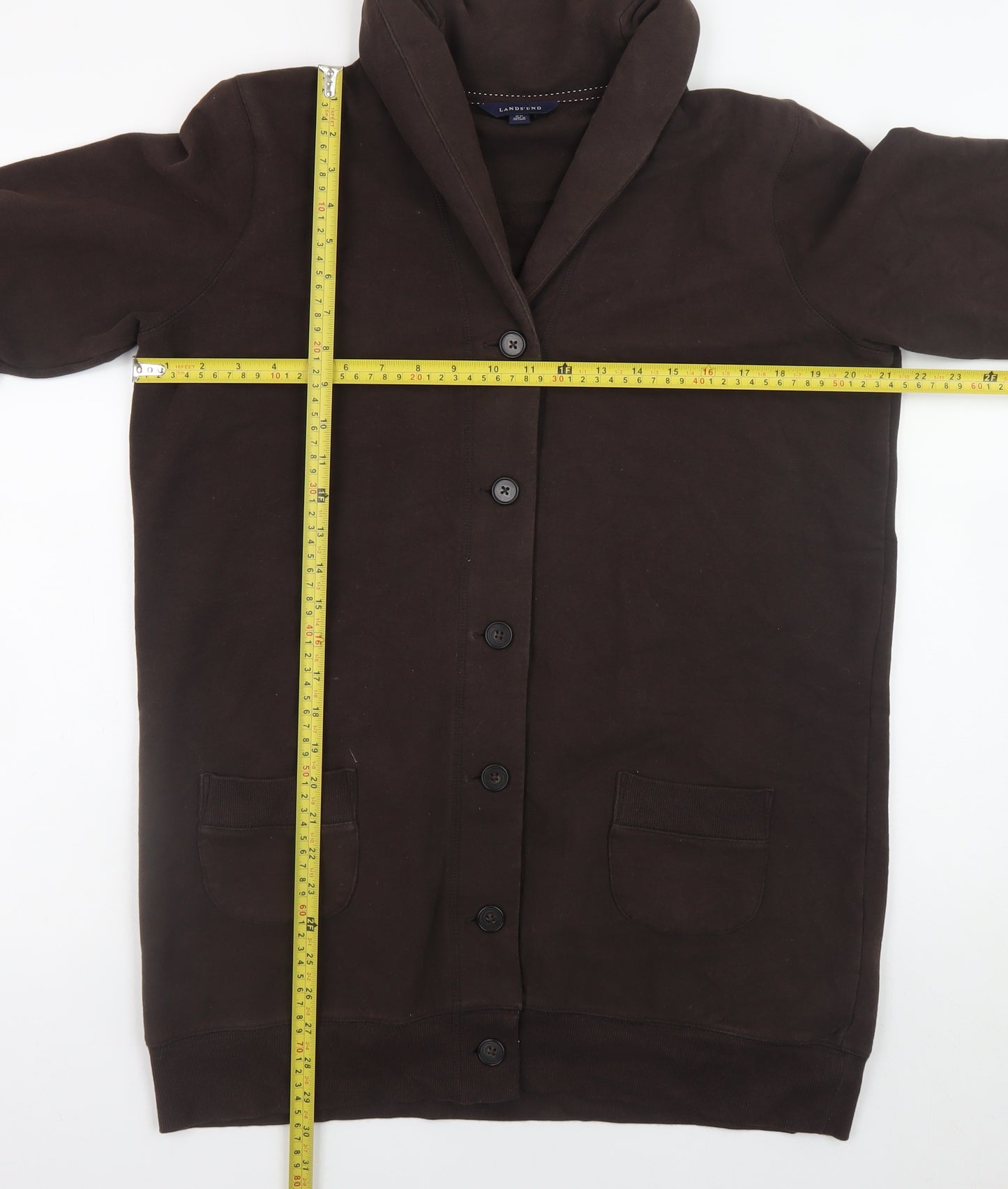 Lands' End Women's Brown Mid-Length Knit Coatigan Size M