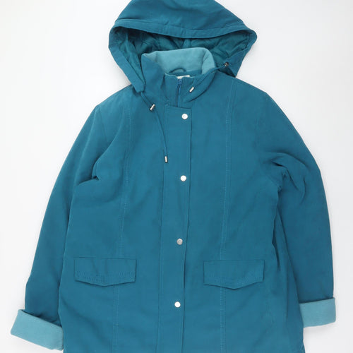 EWM Womens Blue Hooded Mid-Length Rain Coat Size 18