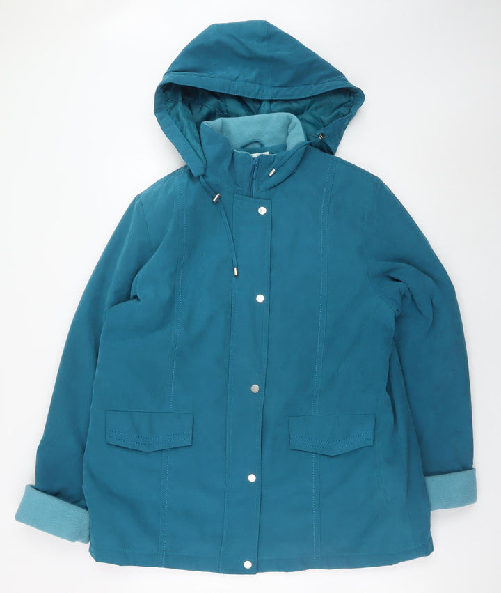 EWM Womens Blue Hooded Mid-Length Rain Coat Size 18