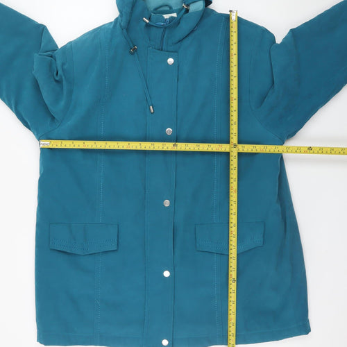 EWM Womens Blue Hooded Mid-Length Rain Coat Size 18