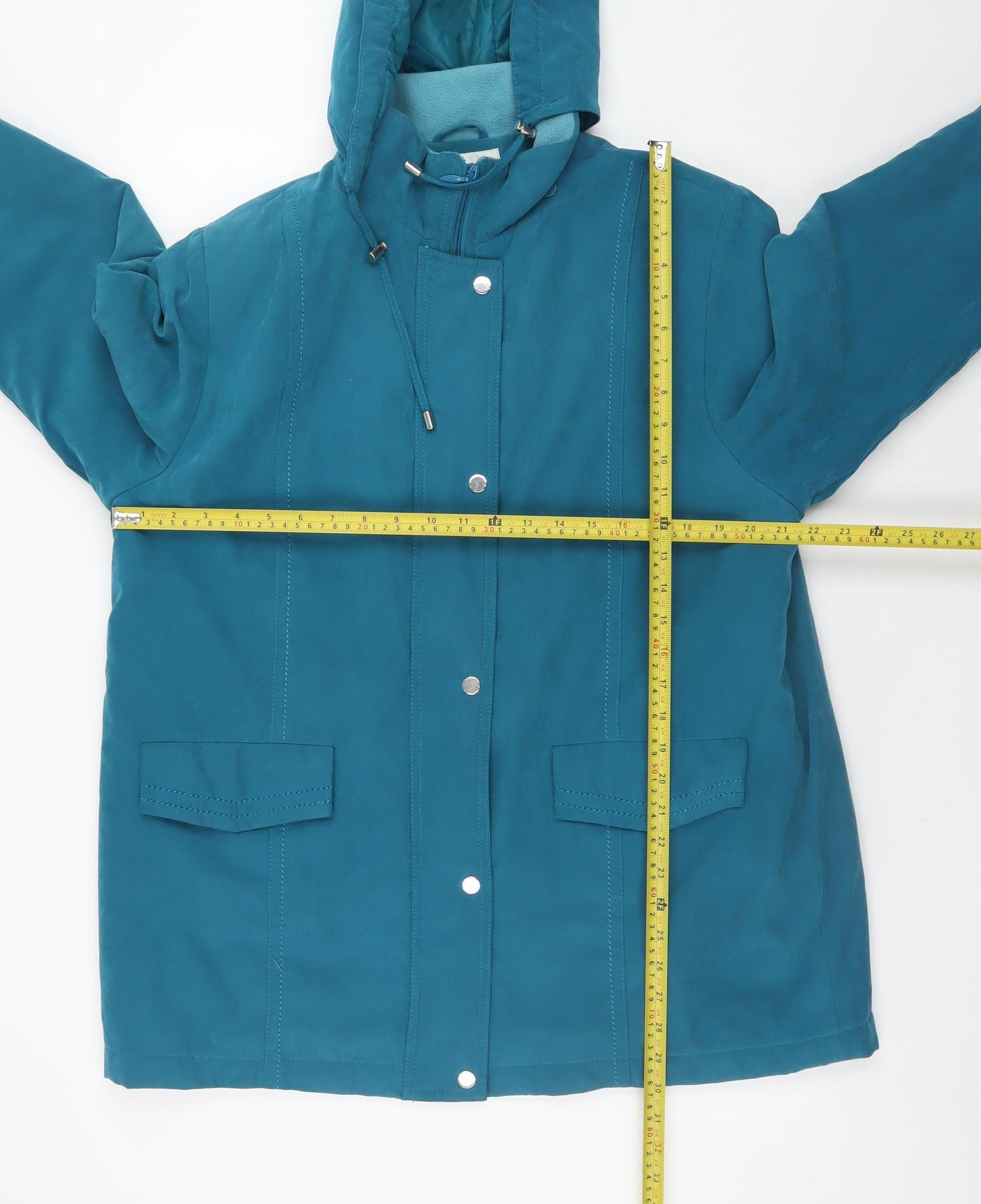 EWM Womens Blue Hooded Mid-Length Rain Coat Size 18