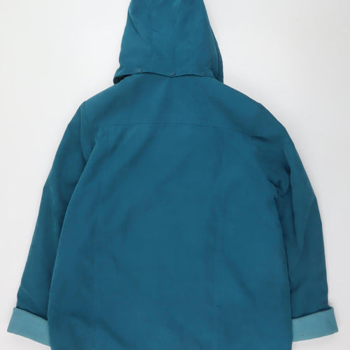 EWM Womens Blue Hooded Mid-Length Rain Coat Size 18