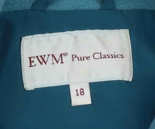 EWM Womens Blue Hooded Mid-Length Rain Coat Size 18