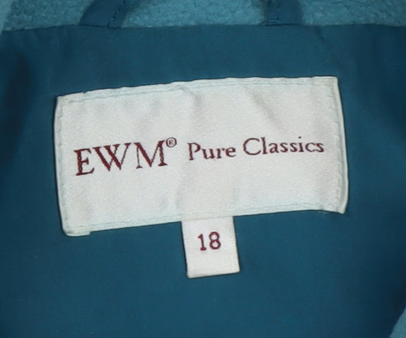 EWM Womens Blue Hooded Mid-Length Rain Coat Size 18