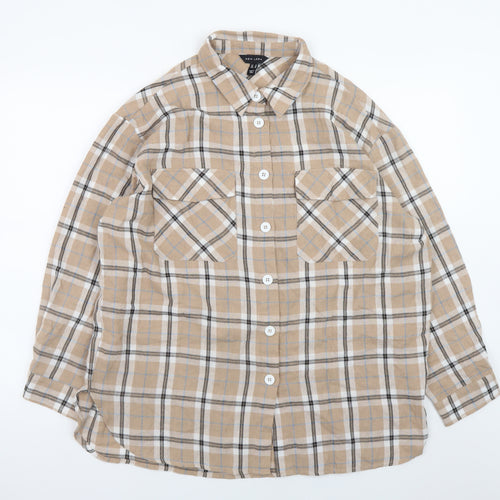 New Look Beige Check Flannel Button-Up Shirt Size 14 Unisex